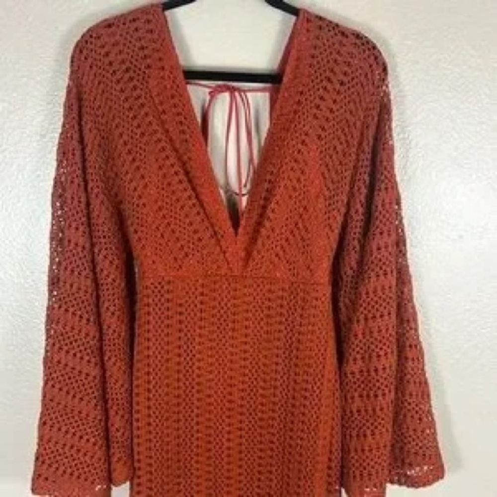 Chic Rust Crochet Maxi Dress